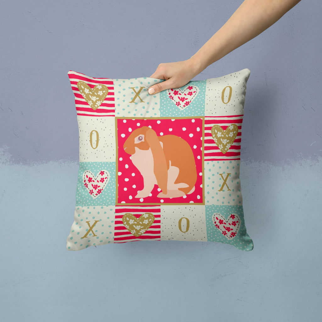 English Lop Rabbit Love Decorative Throw Pillow 14x14 Indoor Outdoor Accent Cushion, Fabric Cover with Insert for Sofa, Bed, Porch & Living Room
