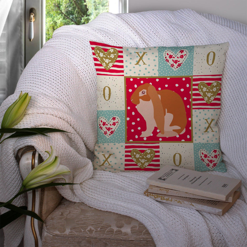 English Lop Rabbit Love Decorative Throw Pillow 14x14 Indoor Outdoor Accent Cushion, Fabric Cover with Insert for Sofa, Bed, Porch & Living Room