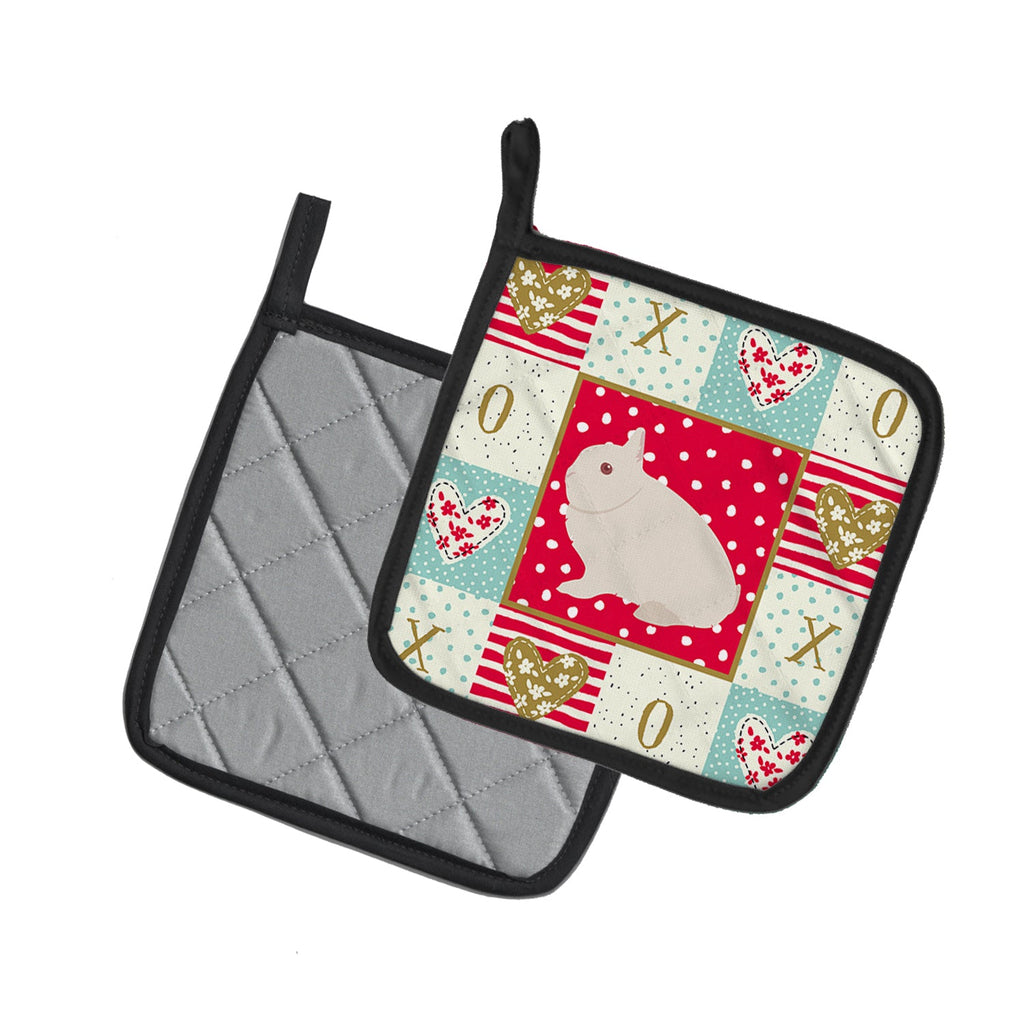 Hermelin Rabbit Love Pot Holder Set of 2 Heat Resistant Quilted Hot Pads 7.5 x 7.5 Inch, Insulated Kitchen Trivets for Cooking & Baking