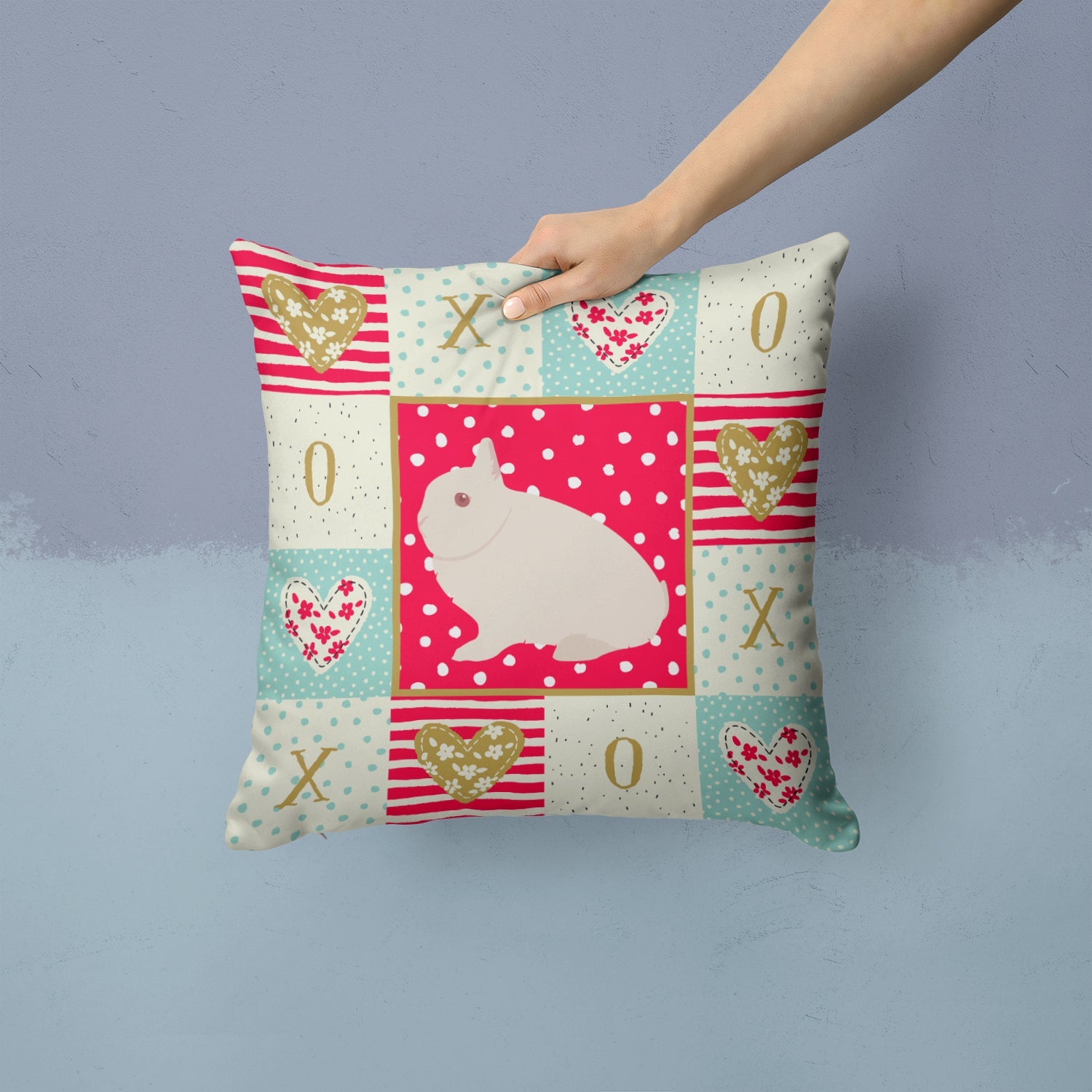 Hermelin Rabbit Love Decorative Throw Pillow 14x14 Indoor Outdoor Accent Cushion, Fabric Cover with Insert for Sofa, Bed, Porch & Living Room