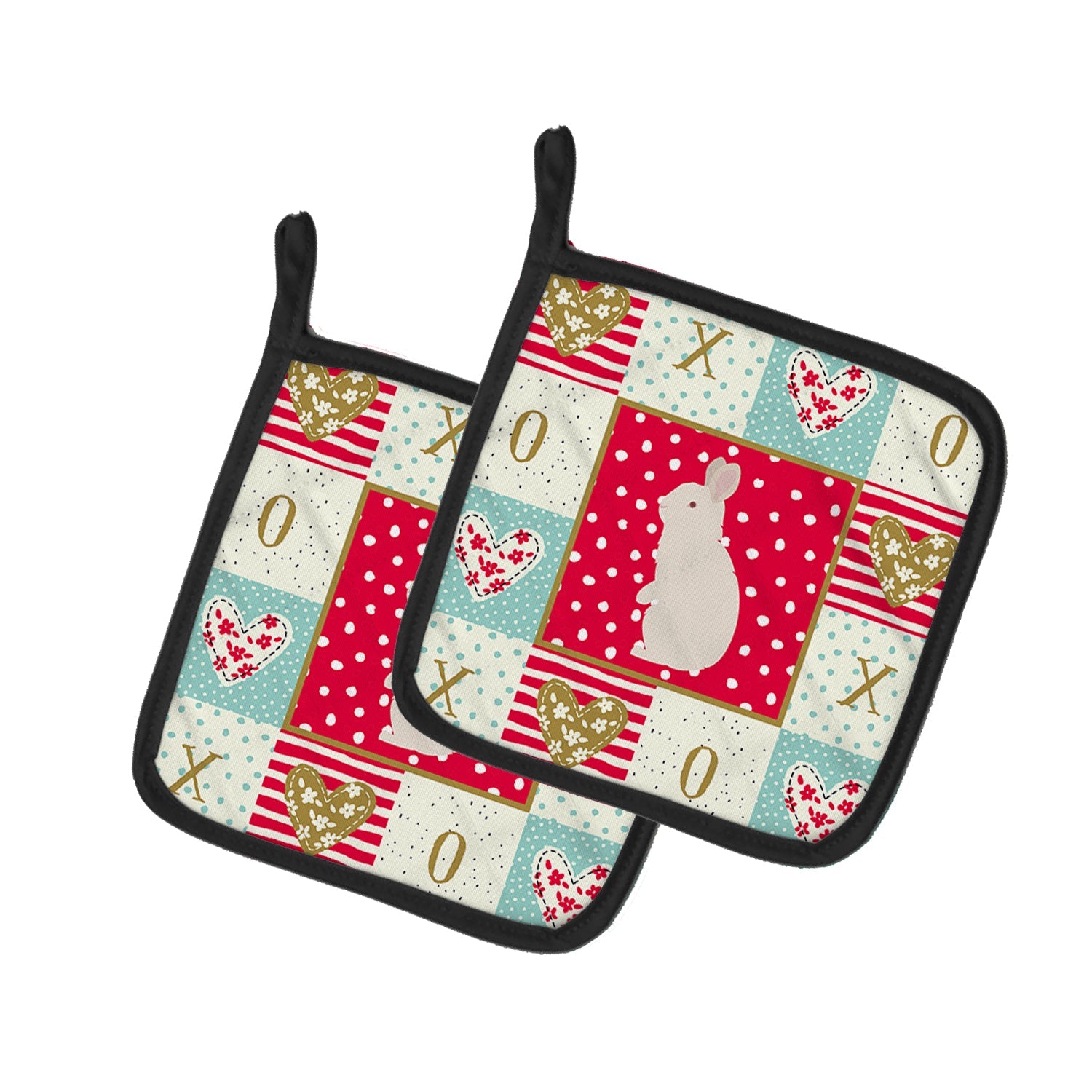 New Zealand White Rabbit Love Pot Holder Set of 2 Heat Resistant Quilted Hot Pads 7.5 x 7.5 Inch, Insulated Kitchen Trivets for Cooking & Baking