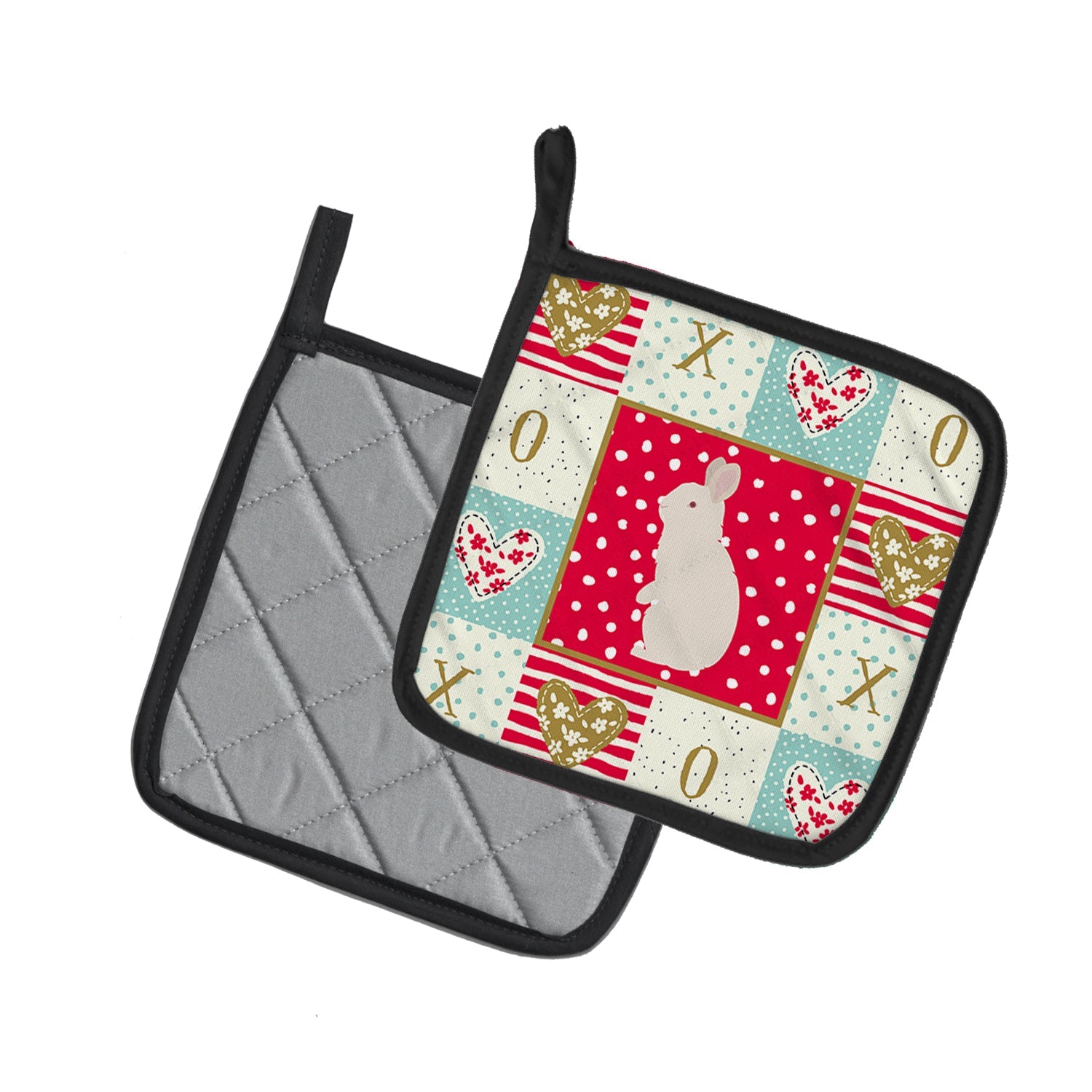 New Zealand White Rabbit Love Pot Holder Set of 2 Heat Resistant Quilted Hot Pads 7.5 x 7.5 Inch, Insulated Kitchen Trivets for Cooking & Baking