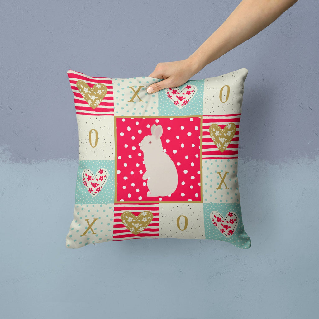 New Zealand White Rabbit Love Decorative Throw Pillow 14x14 Indoor Outdoor Accent Cushion, Fabric Cover with Insert for Sofa, Bed, Porch & Living Room