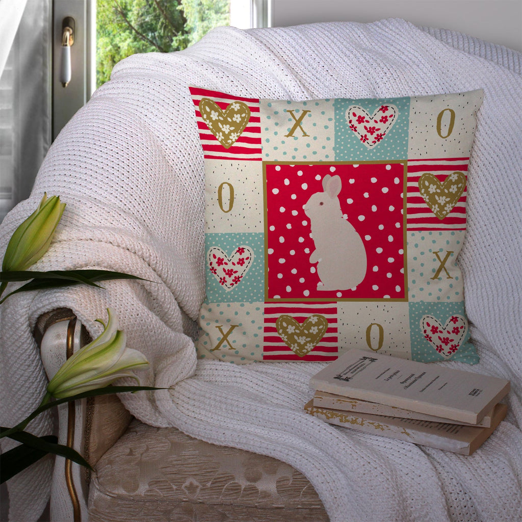 New Zealand White Rabbit Love Decorative Throw Pillow 14x14 Indoor Outdoor Accent Cushion, Fabric Cover with Insert for Sofa, Bed, Porch & Living Room