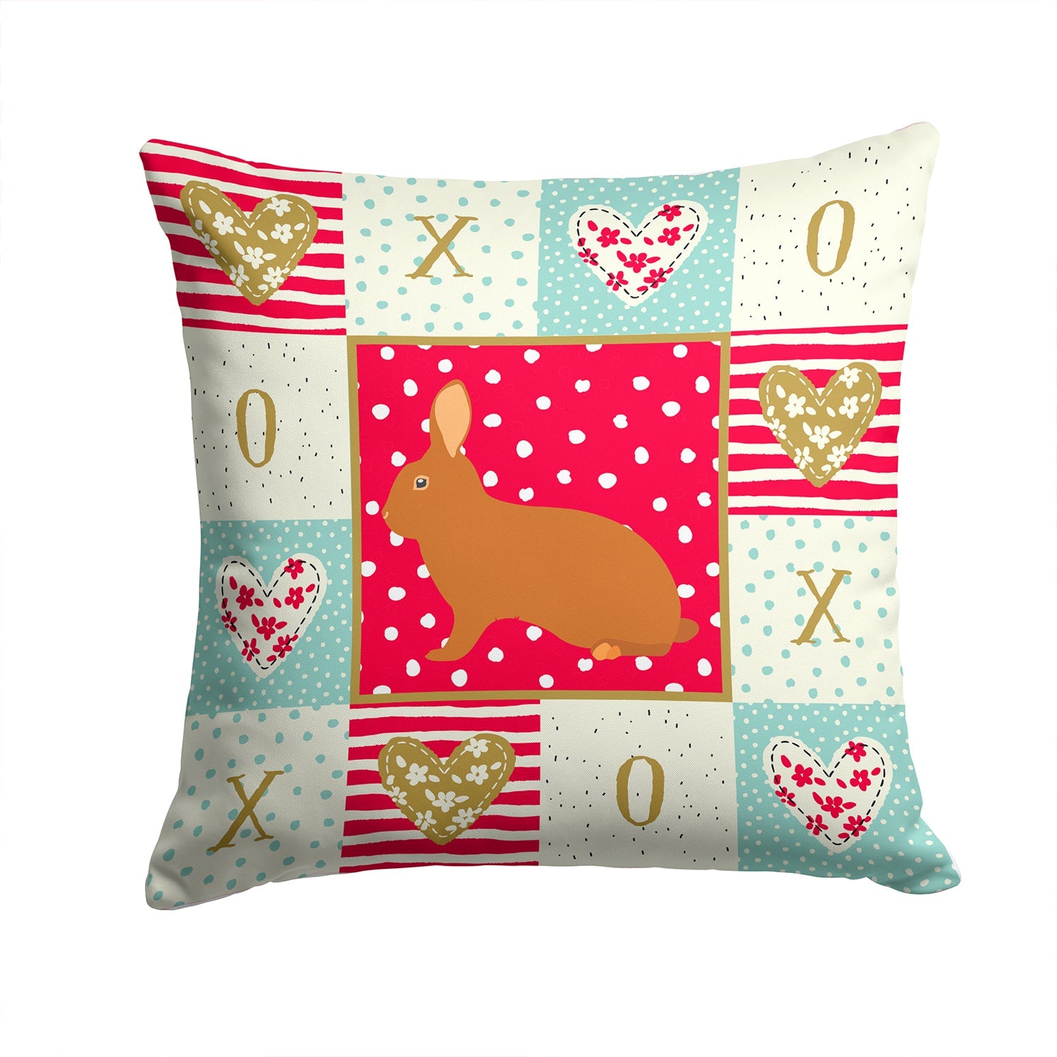Rex Rabbit Love Decorative Throw Pillow 14x14 Indoor Outdoor Accent Cushion, Fabric Cover with Insert for Sofa, Bed, Porch & Living Room