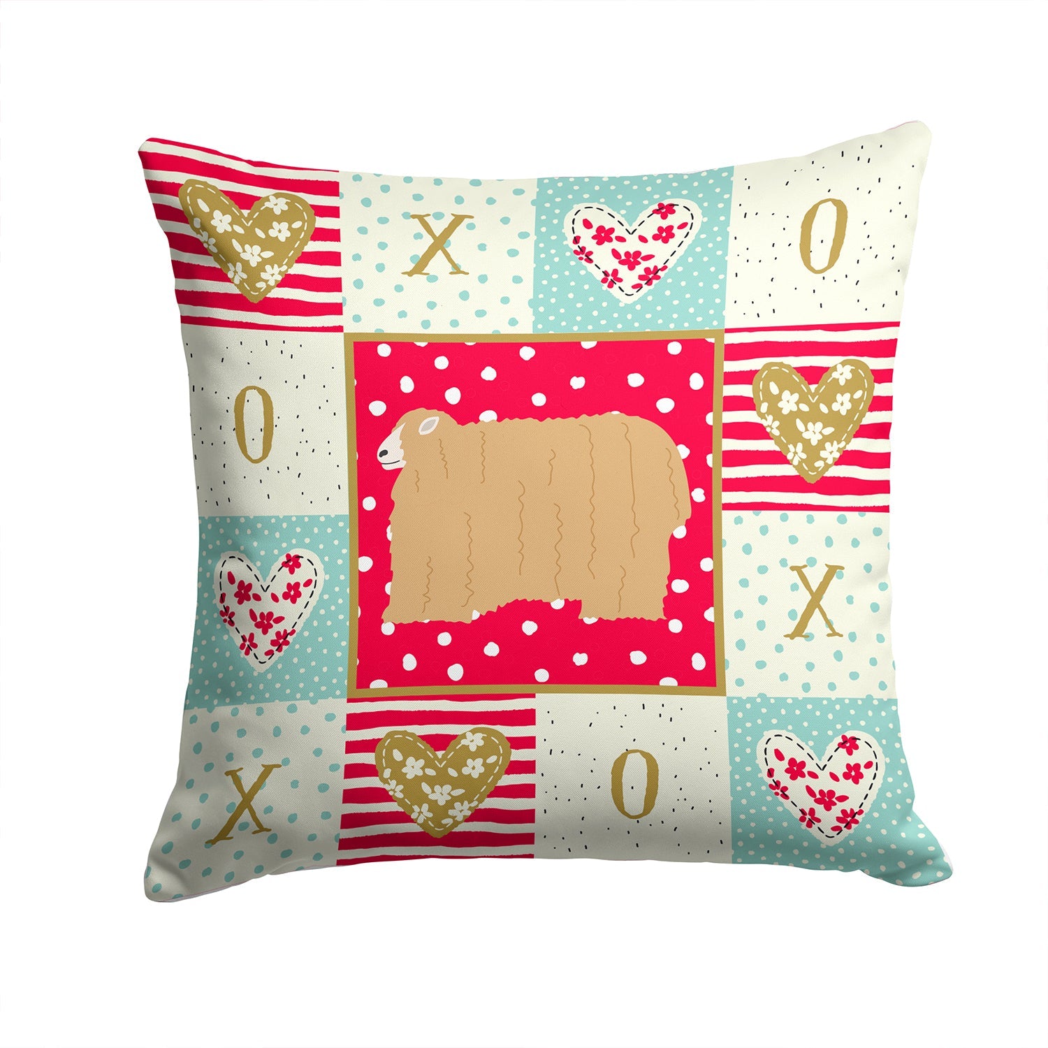 Lincoln Longwool Sheep Love Decorative Throw Pillow 14x14 Indoor Outdoor Accent Cushion, Fabric Cover with Insert for Sofa, Bed, Porch & Living Room