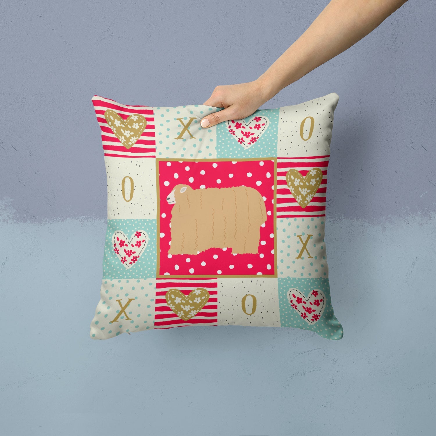 Lincoln Longwool Sheep Love Decorative Throw Pillow 14x14 Indoor Outdoor Accent Cushion, Fabric Cover with Insert for Sofa, Bed, Porch & Living Room