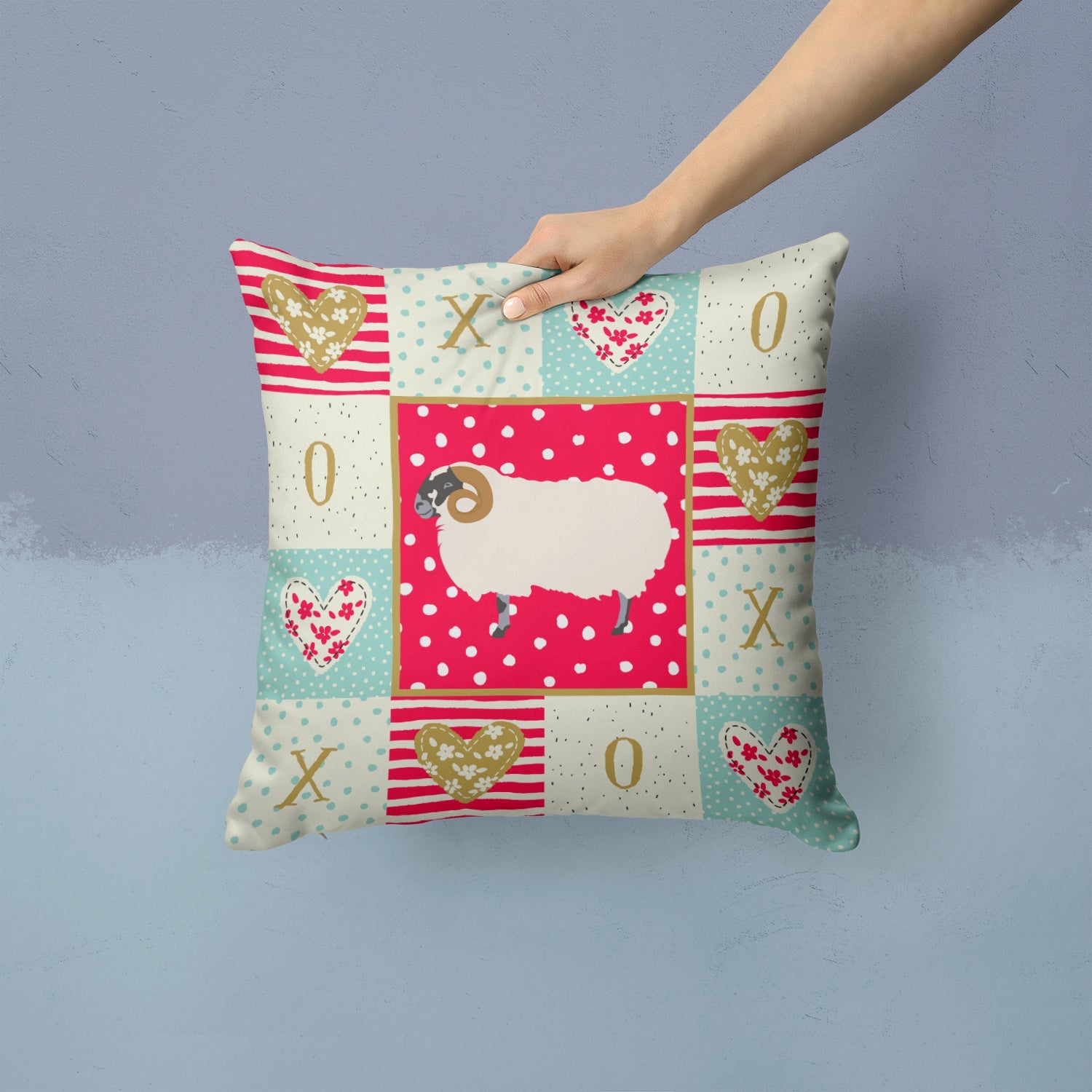 Scottish Blackface Sheep Love Decorative Throw Pillow 14x14 Indoor Outdoor Accent Cushion, Fabric Cover with Insert for Sofa, Bed, Porch & Living Room