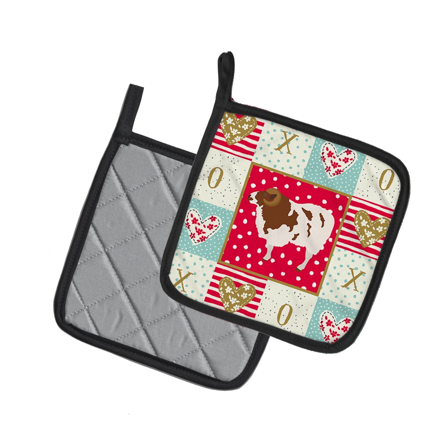 Jacob Sheep Love Pot Holder Set of 2 Heat Resistant Quilted Hot Pads 7.5 x 7.5 Inch, Insulated Kitchen Trivets for Cooking & Baking