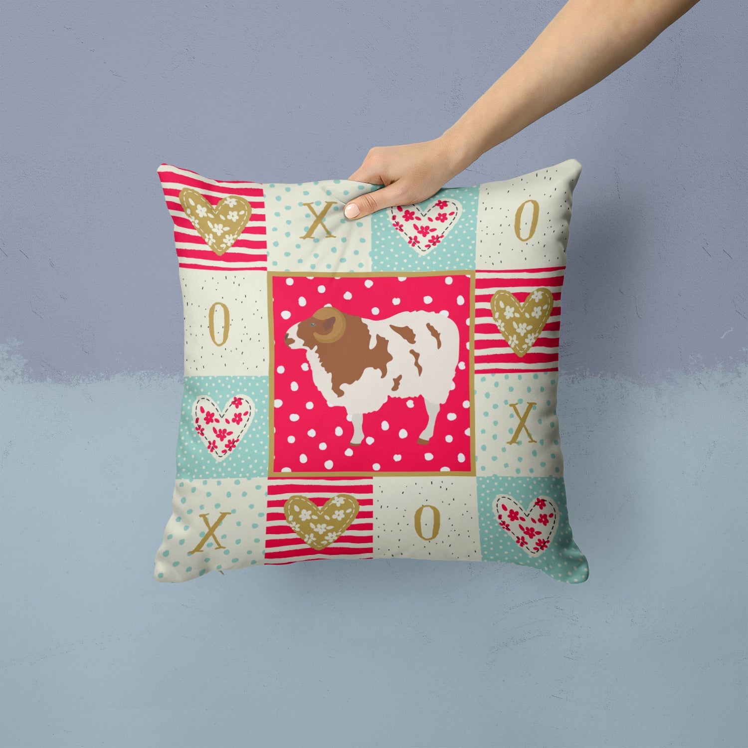 Jacob Sheep Love Decorative Throw Pillow 14x14 Indoor Outdoor Accent Cushion, Fabric Cover with Insert for Sofa, Bed, Porch & Living Room