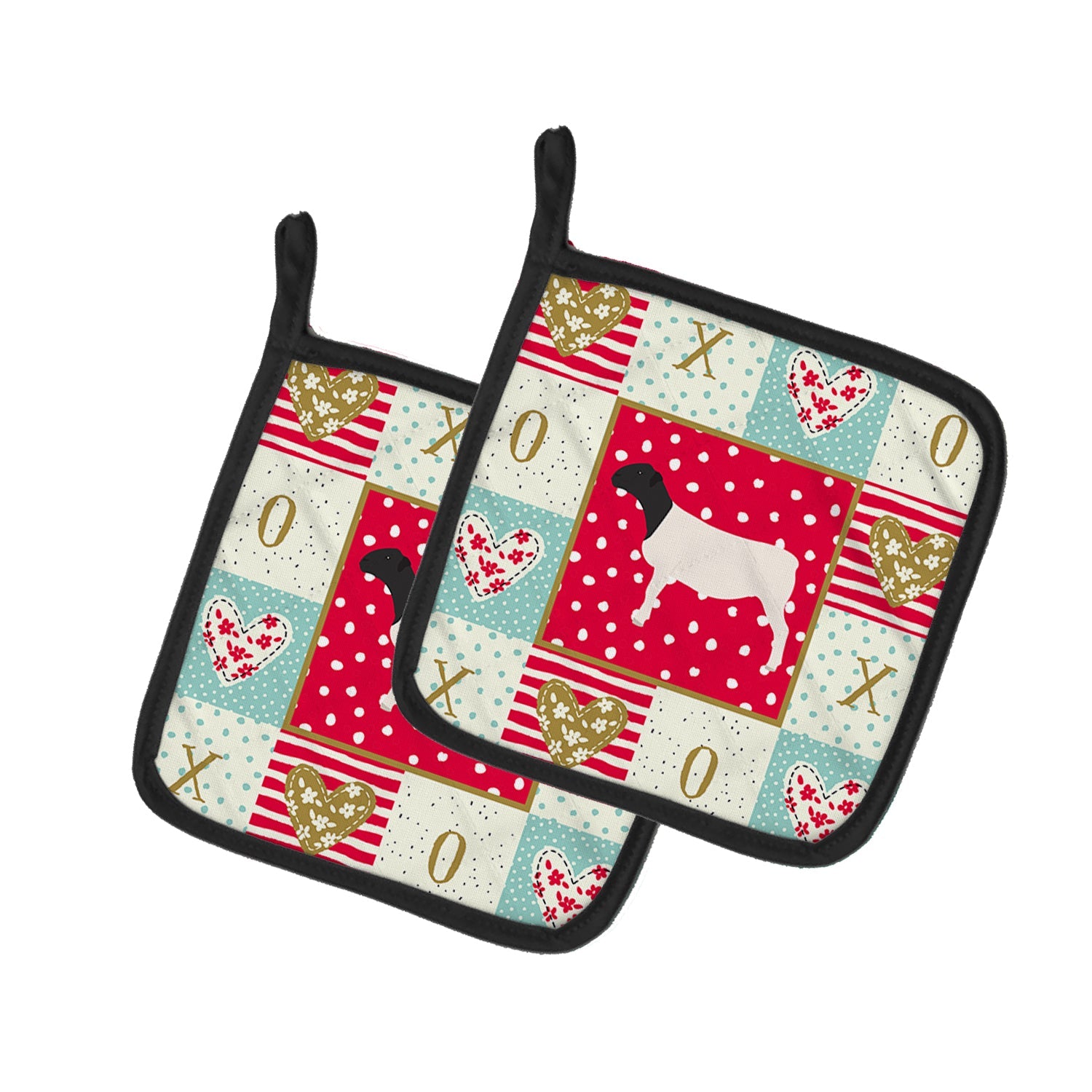 Dorper Sheep Love Pot Holder Set of 2 Heat Resistant Quilted Hot Pads 7.5 x 7.5 Inch, Insulated Kitchen Trivets for Cooking & Baking