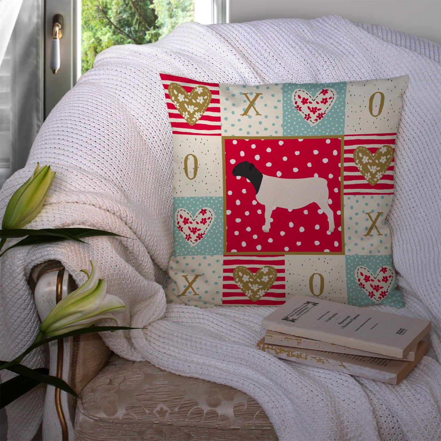 Dorper Sheep Love Decorative Throw Pillow 14x14 Indoor Outdoor Accent Cushion, Fabric Cover with Insert for Sofa, Bed, Porch & Living Room