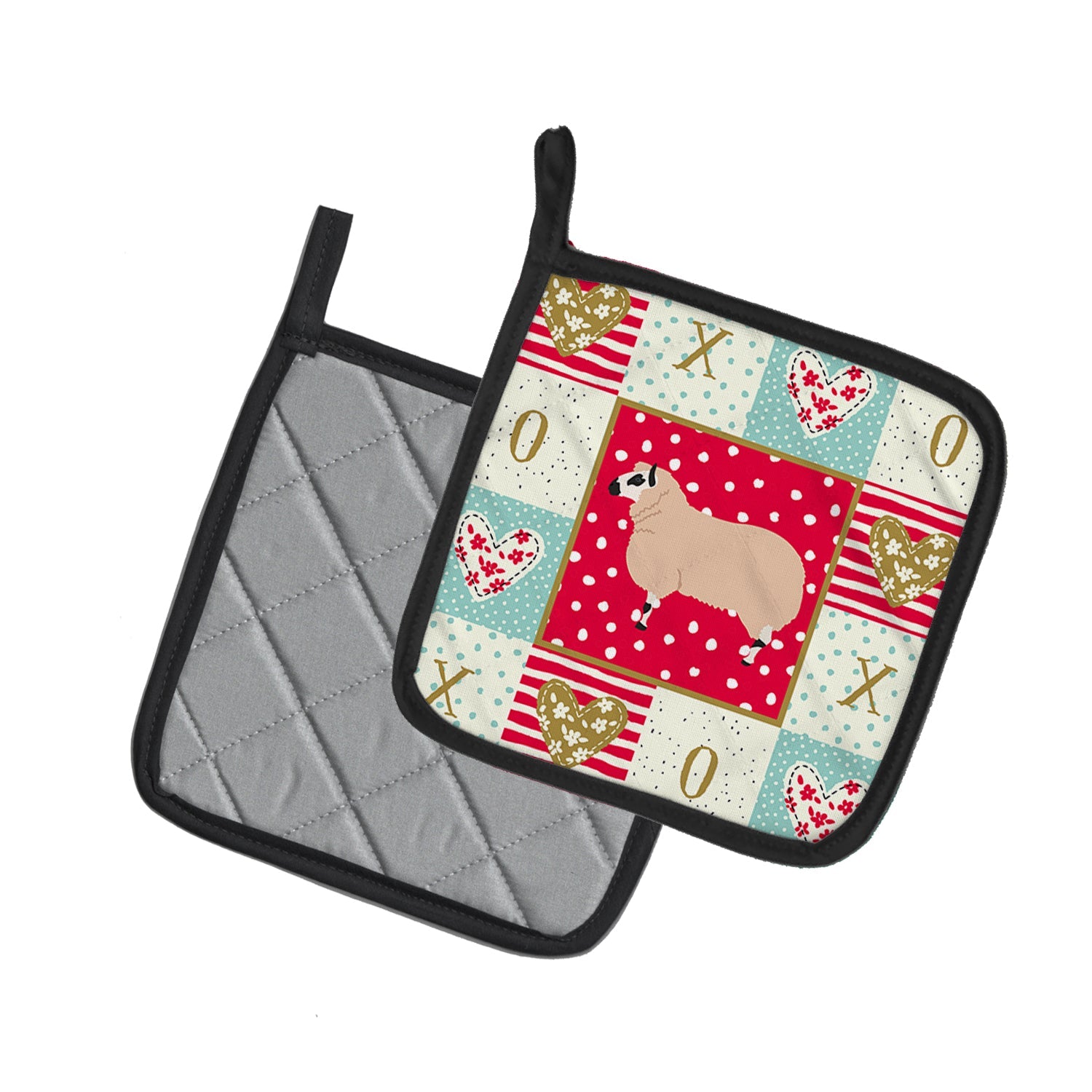 Kerry Hill Sheep Love Pot Holder Set of 2 Heat Resistant Quilted Hot Pads 7.5 x 7.5 Inch, Insulated Kitchen Trivets for Cooking & Baking
