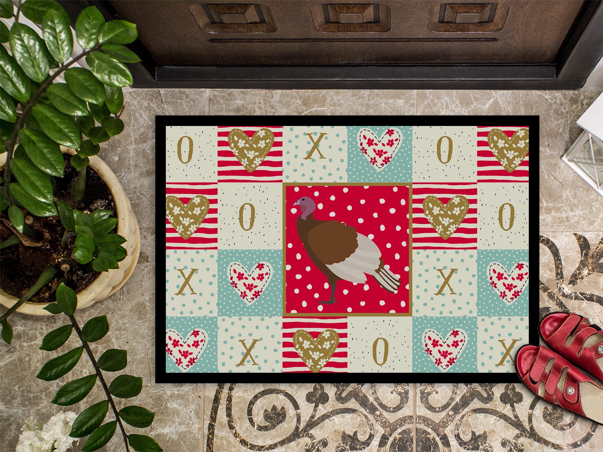 Bourbon Red Turkey Hen Love Doormat Indoor Outdoor 18H X 27W Front Door Mat Rugs for Entryway, Non Slip Washable