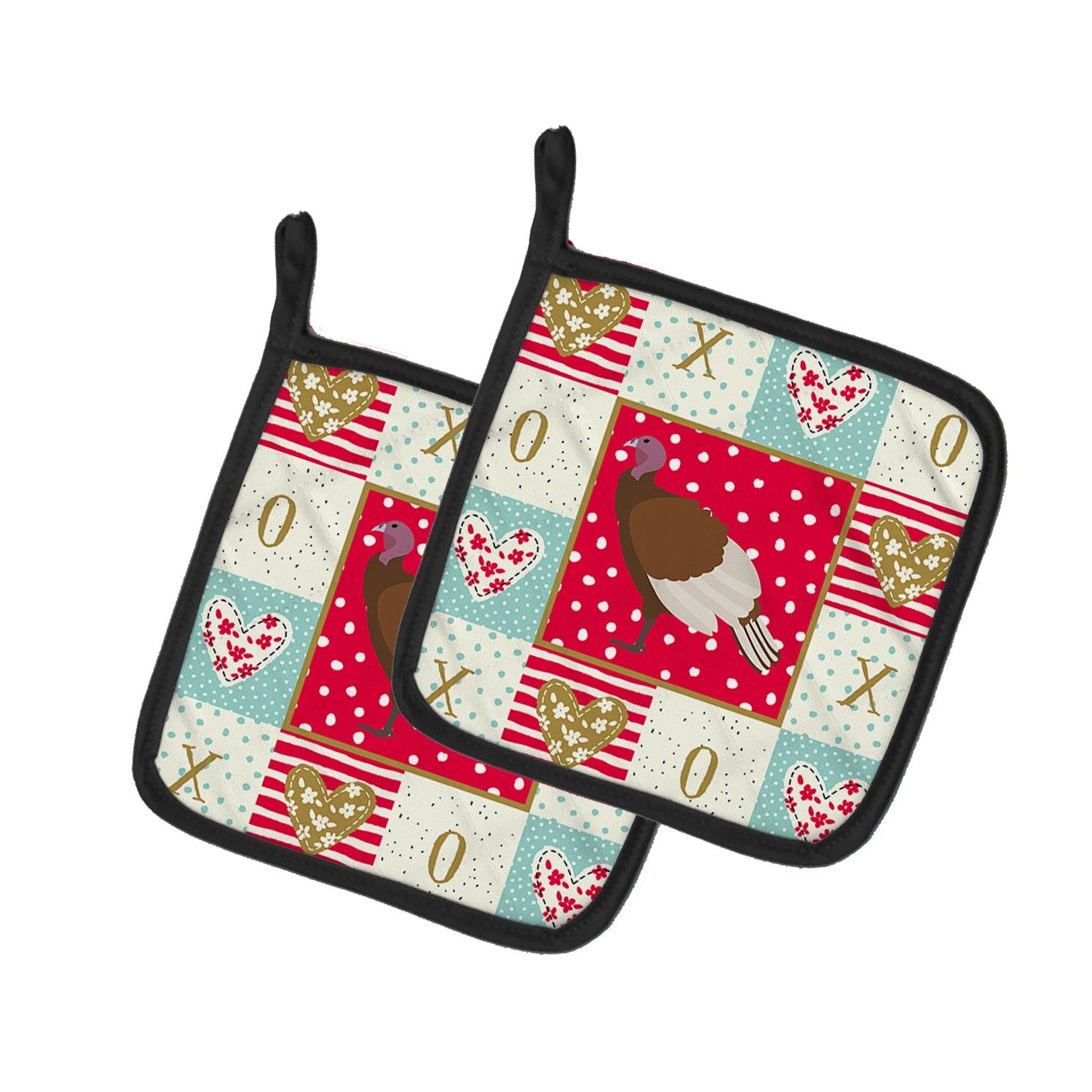 Bourbon Red Turkey Hen Love Pot Holder Set of 2 Heat Resistant Quilted Hot Pads 7.5 x 7.5 Inch, Insulated Kitchen Trivets for Cooking & Baking