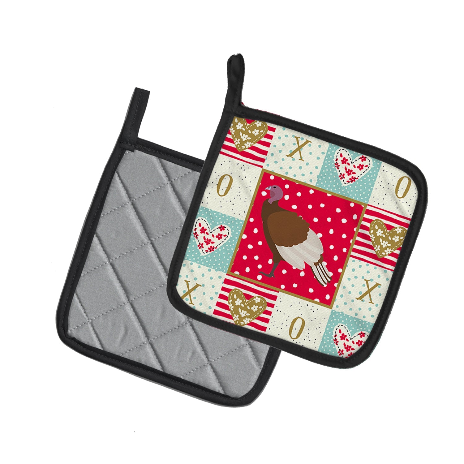 Bourbon Red Turkey Hen Love Pot Holder Set of 2 Heat Resistant Quilted Hot Pads 7.5 x 7.5 Inch, Insulated Kitchen Trivets for Cooking & Baking