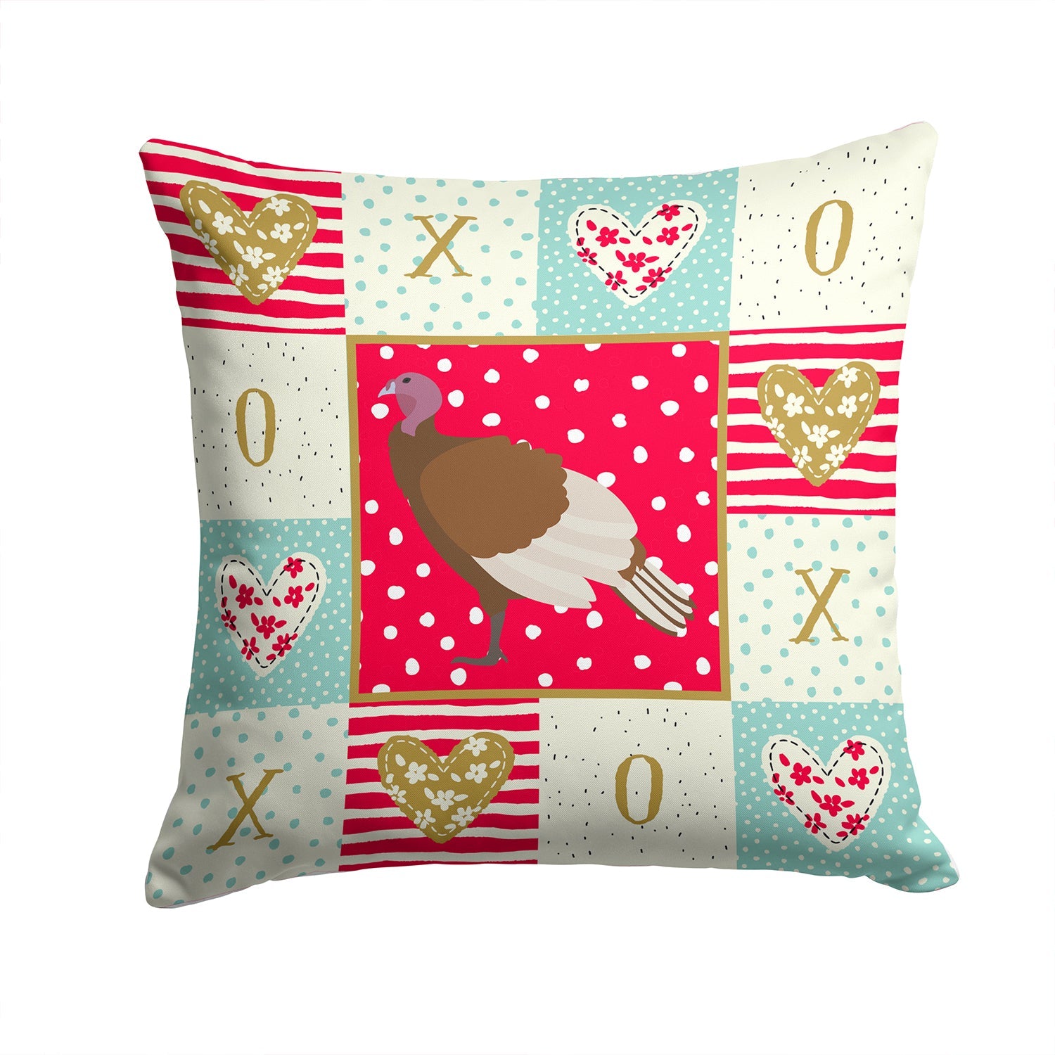 Bourbon Red Turkey Hen Love Decorative Throw Pillow 14x14 Indoor Outdoor Accent Cushion, Fabric Cover with Insert for Sofa, Bed, Porch & Living Room