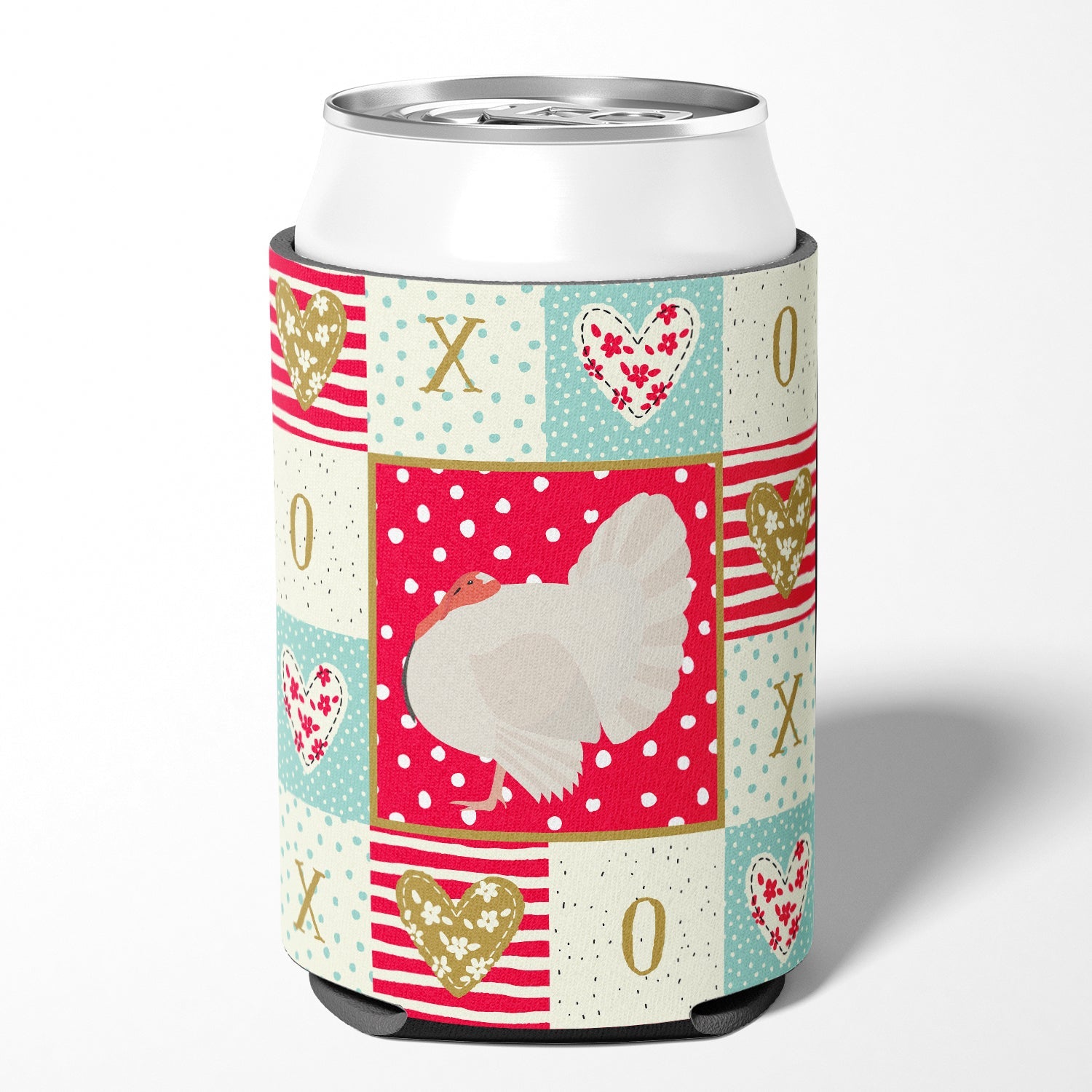 White Holland Turkey Love Can or Bottle Hugger Cooler Sleeve for Standard 12 oz Cans, Insulated Foam Beer & Soda Can Hugger Reusable