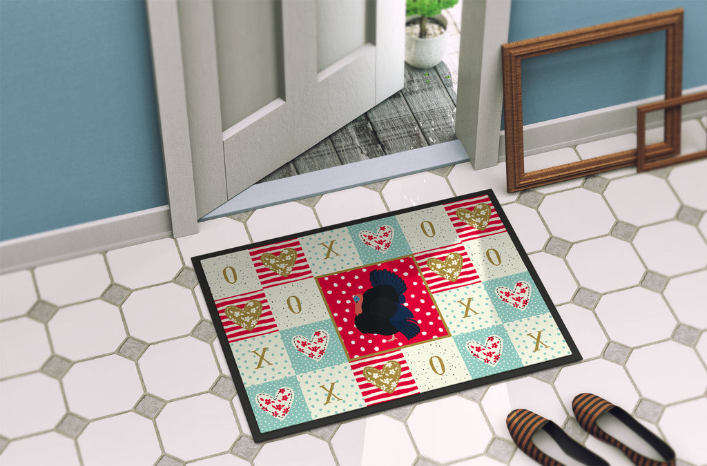 Norfolk Black Turkey Love Doormat Indoor Outdoor 18H X 27W Front Door Mat Rugs for Entryway, Non Slip Washable
