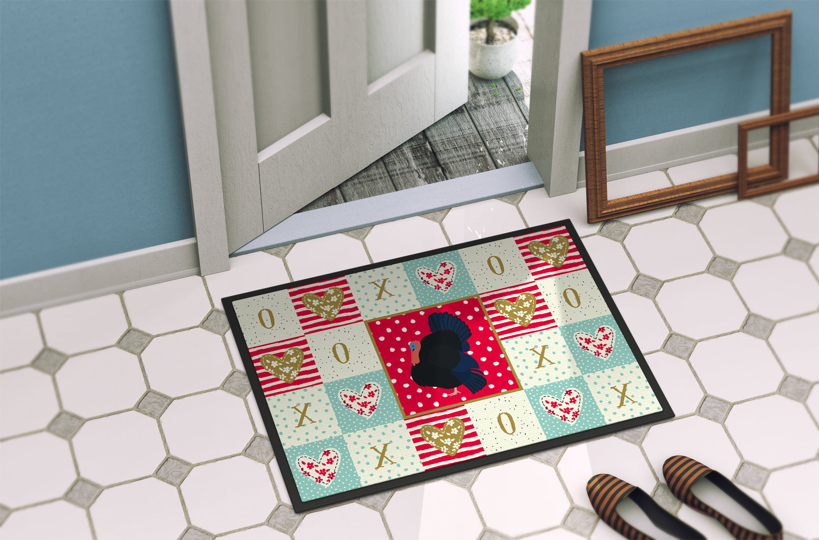 Norfolk Black Turkey Love Doormat Indoor Outdoor 18H X 27W Front Door Mat Rugs for Entryway, Non Slip Washable