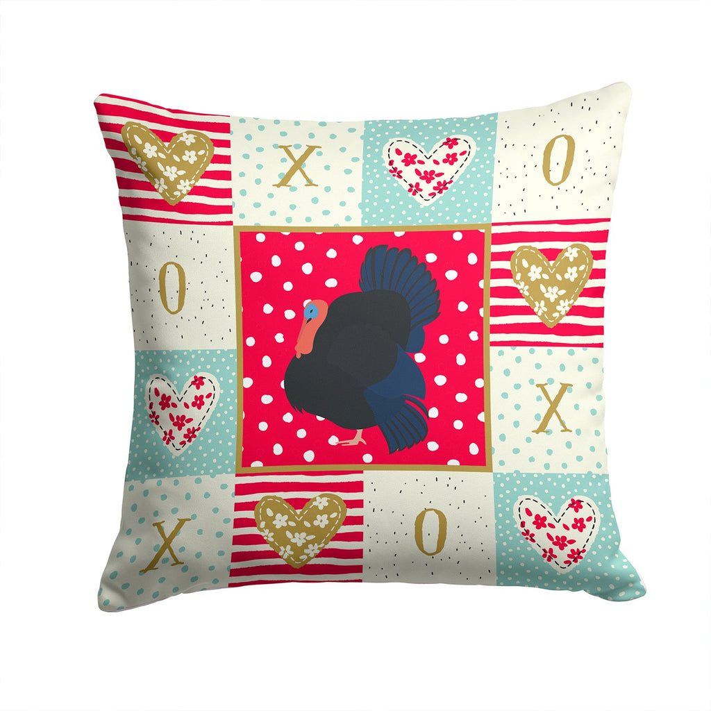 Norfolk Black Turkey Love Decorative Throw Pillow 14x14 Indoor Outdoor Accent Cushion, Fabric Cover with Insert for Sofa, Bed, Porch & Living Room