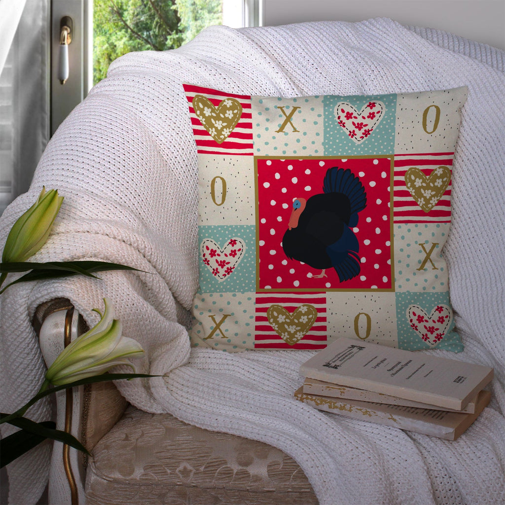 Norfolk Black Turkey Love Decorative Throw Pillow 14x14 Indoor Outdoor Accent Cushion, Fabric Cover with Insert for Sofa, Bed, Porch & Living Room