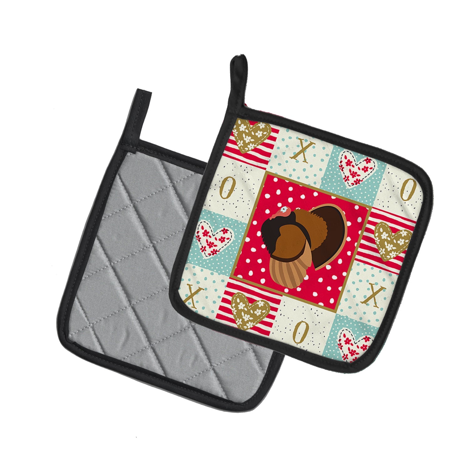 Bronze Turkey Love Pot Holder Set of 2 Heat Resistant Quilted Hot Pads 7.5 x 7.5 Inch, Insulated Kitchen Trivets for Cooking & Baking