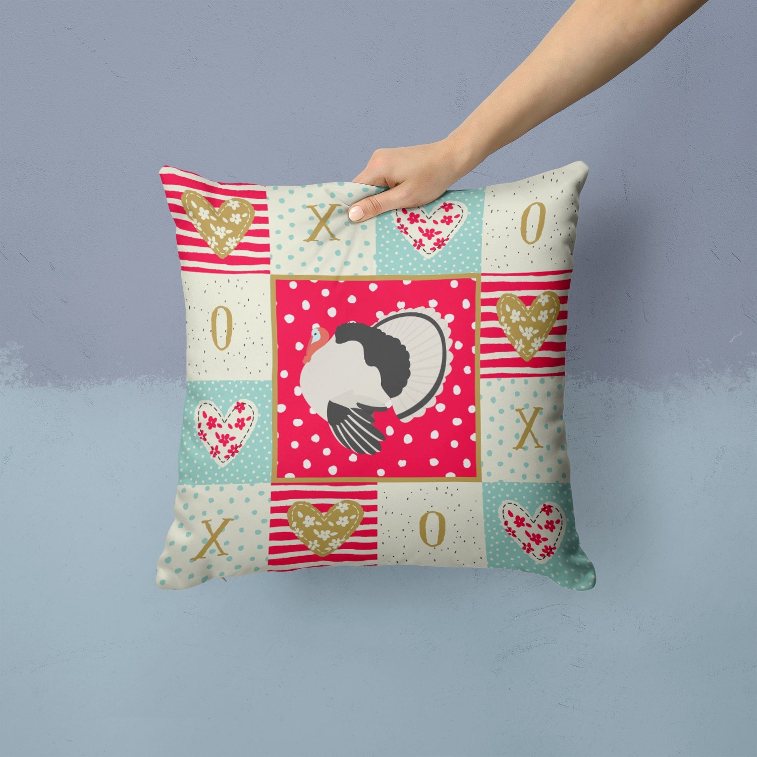 Royal Palm Turkey Love Decorative Throw Pillow 14x14 Indoor Outdoor Accent Cushion, Fabric Cover with Insert for Sofa, Bed, Porch & Living Room