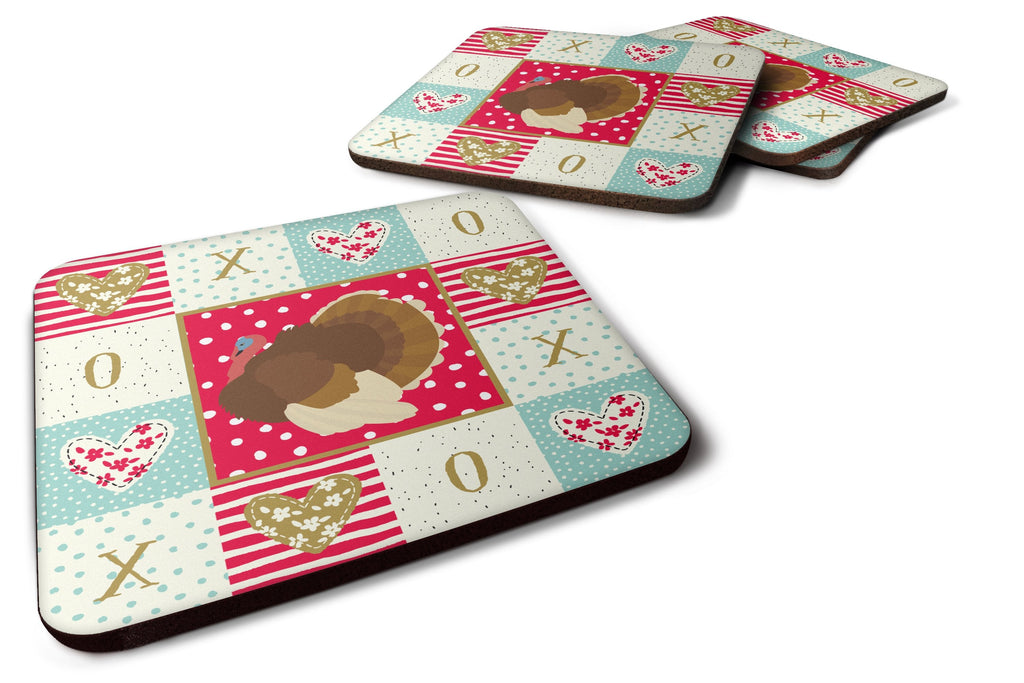 French Turkey Dindon Love Foam Coasters Set of 4 Cup Coasters for Indoor Outdoor, Tabletop Protection, Anti Slip, Mouse pad Material