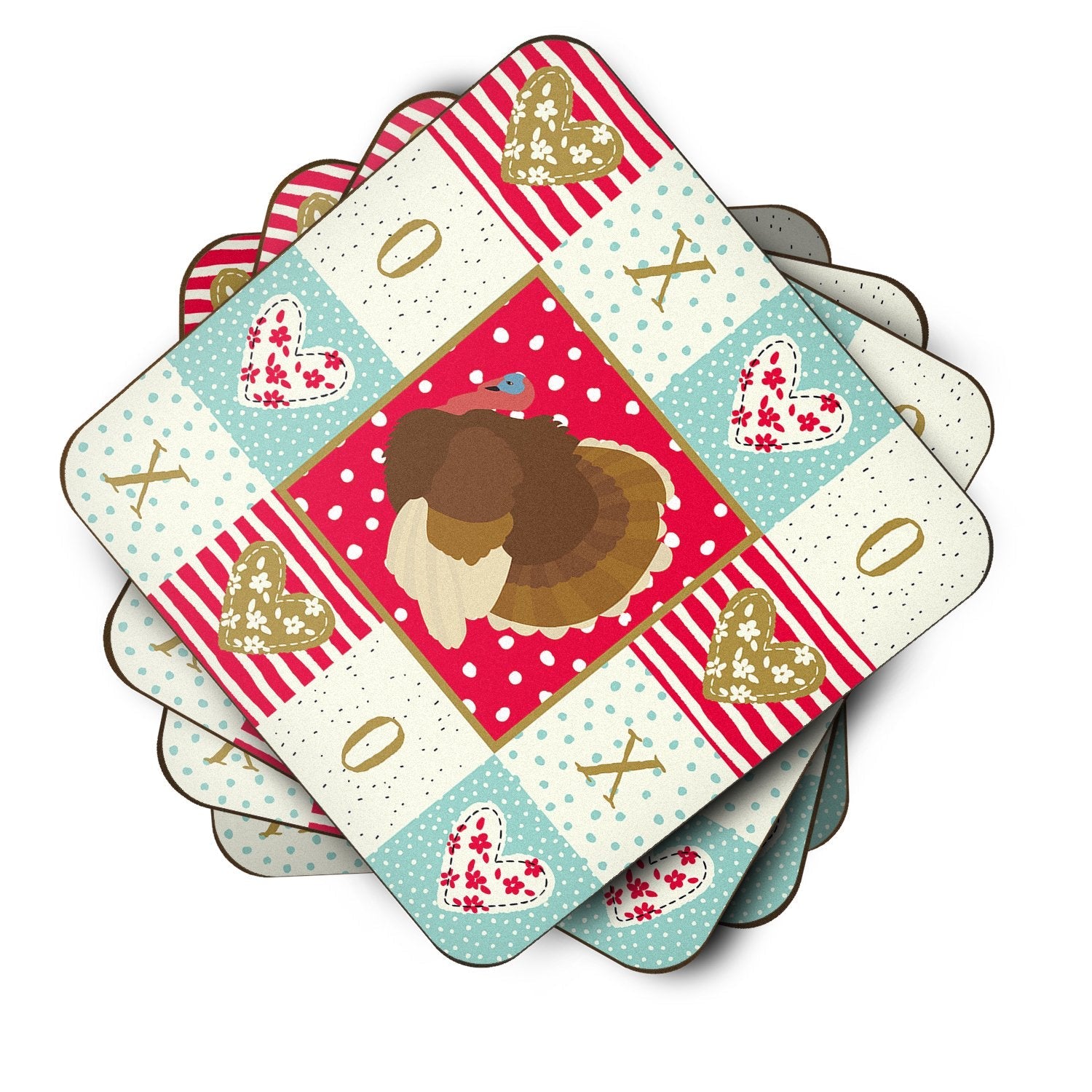 French Turkey Dindon Love Foam Coasters Set of 4 Cup Coasters for Indoor Outdoor, Tabletop Protection, Anti Slip, Mouse pad Material