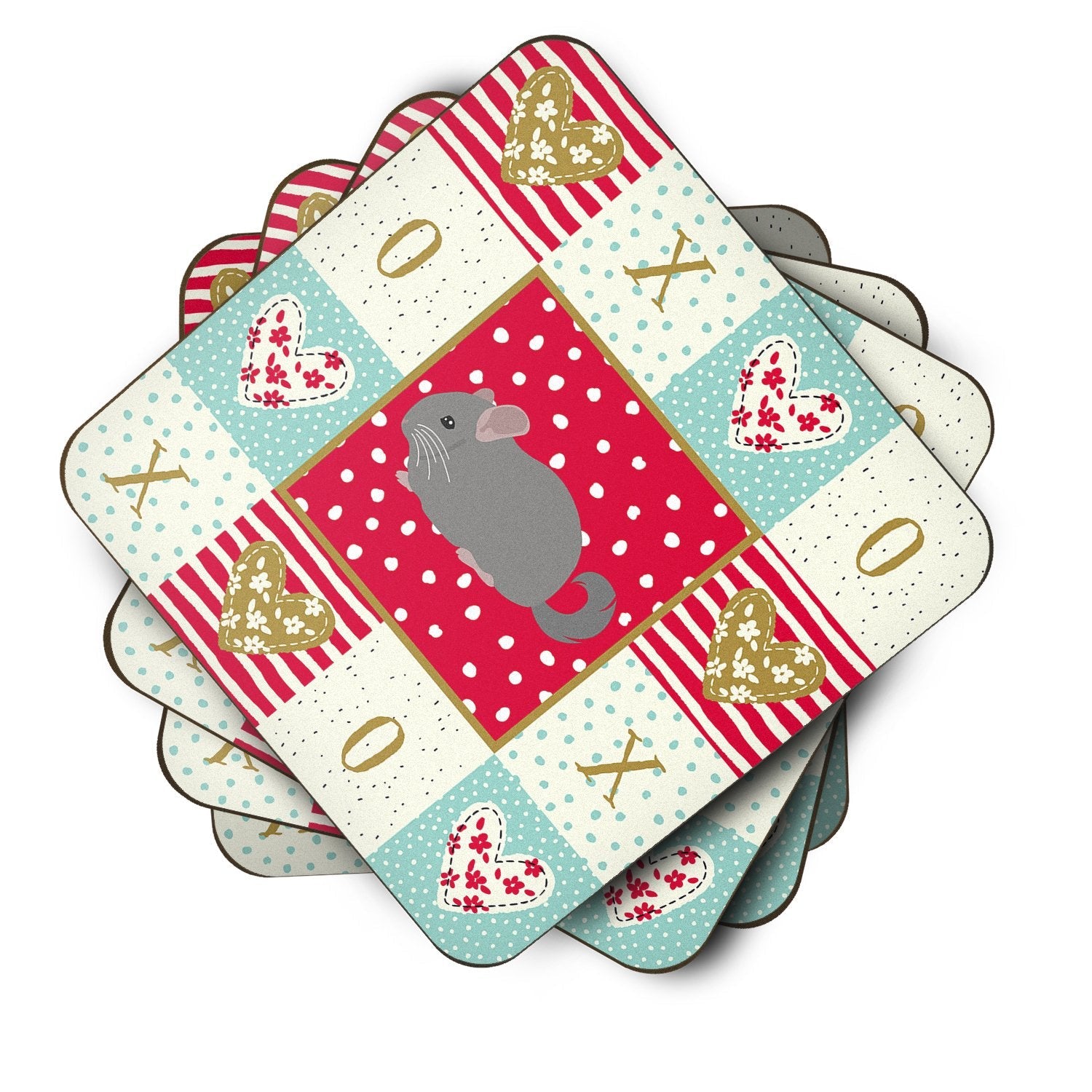 Agouti Chinchilla Love Foam Coasters Set of 4 Cup Coasters for Indoor Outdoor, Tabletop Protection, Anti Slip, Mouse pad Material