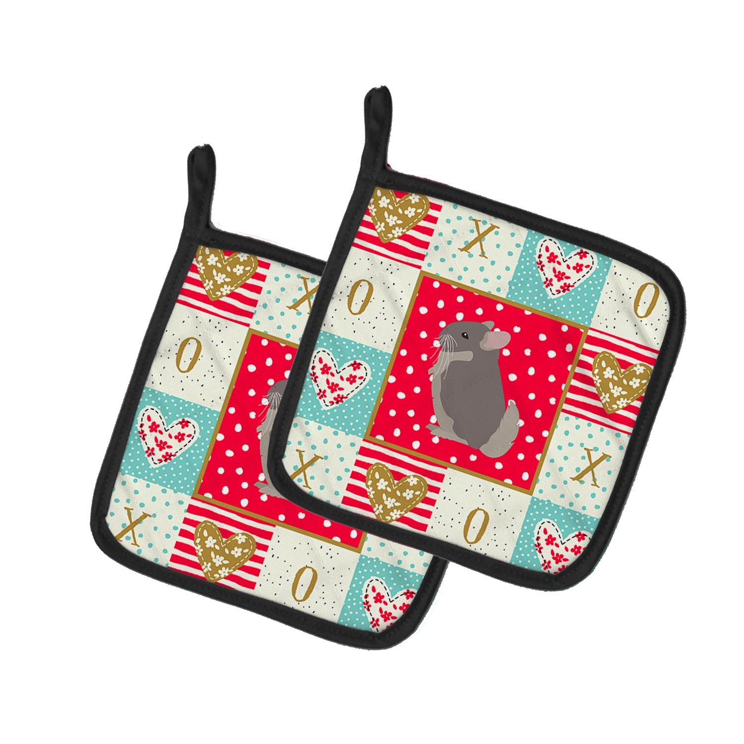 Beige Wellman Chinchilla Love Pot Holder Set of 2 Heat Resistant Quilted Hot Pads 7.5 x 7.5 Inch, Insulated Kitchen Trivets for Cooking & Baking