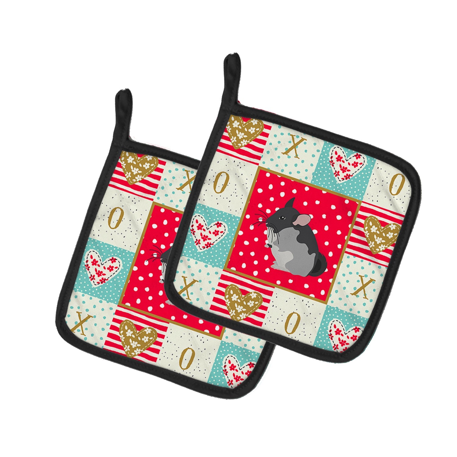 Black Velvet Chinchilla Love Pot Holder Set of 2 Heat Resistant Quilted Hot Pads 7.5 x 7.5 Inch, Insulated Kitchen Trivets for Cooking & Baking