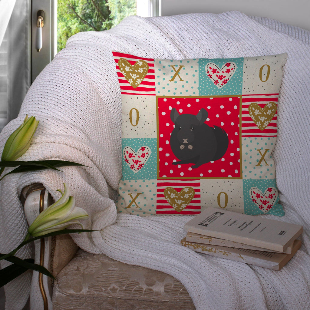 Charcoal Chinchilla Love Decorative Throw Pillow 14x14 Indoor Outdoor Accent Cushion, Fabric Cover with Insert for Sofa, Bed, Porch & Living Room