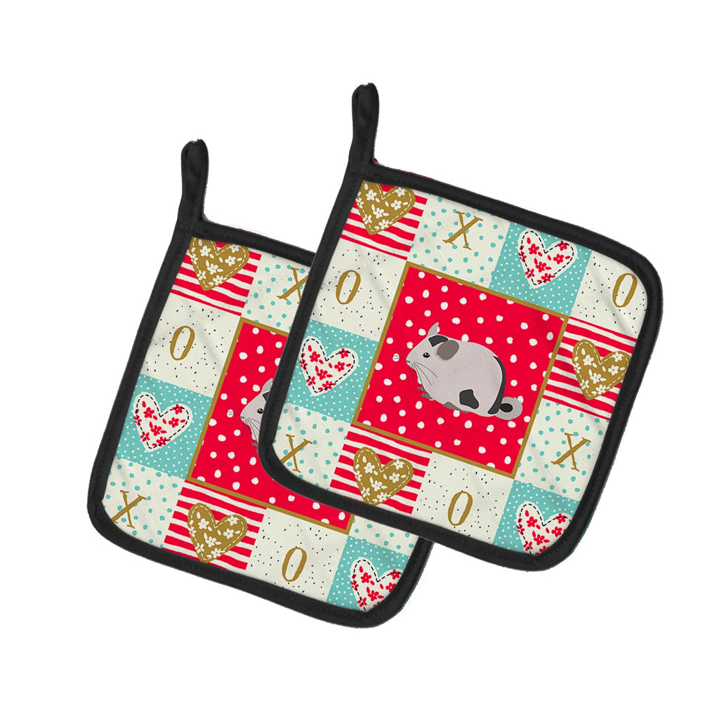 Mosaic Chinchilla Love Pot Holder Set of 2 Heat Resistant Quilted Hot Pads 7.5 x 7.5 Inch, Insulated Kitchen Trivets for Cooking & Baking