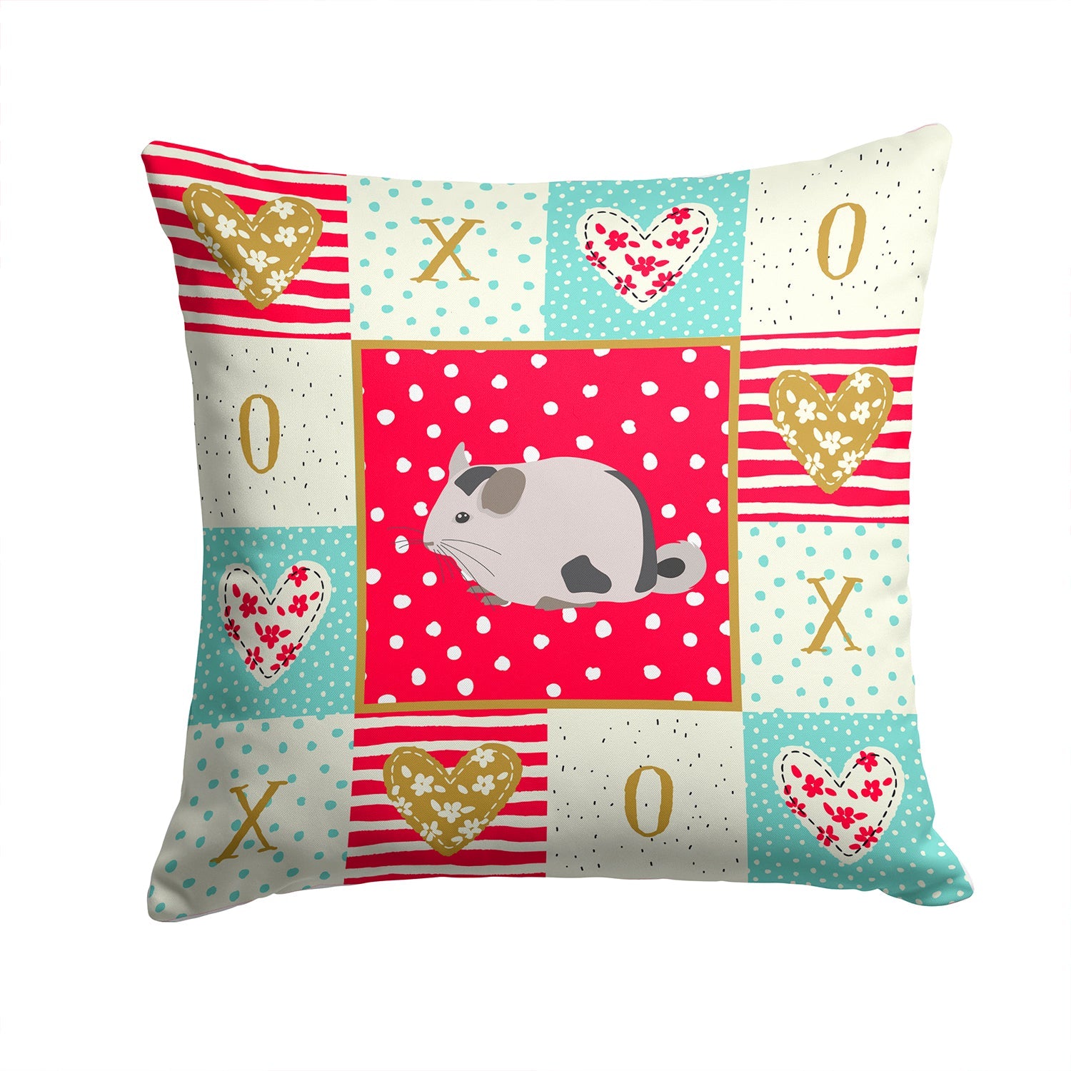 Mosaic Chinchilla Love Decorative Throw Pillow 14x14 Indoor Outdoor Accent Cushion, Fabric Cover with Insert for Sofa, Bed, Porch & Living Room