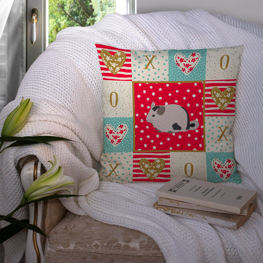 Mosaic Chinchilla Love Decorative Throw Pillow 14x14 Indoor Outdoor Accent Cushion, Fabric Cover with Insert for Sofa, Bed, Porch & Living Room