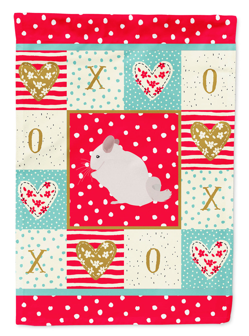 Pink and White Chinchilla Love House Flag 28x40 Porch Sleeve Pole Decorative Outside Yard Banner Artwork Wall Hanging, Polyester