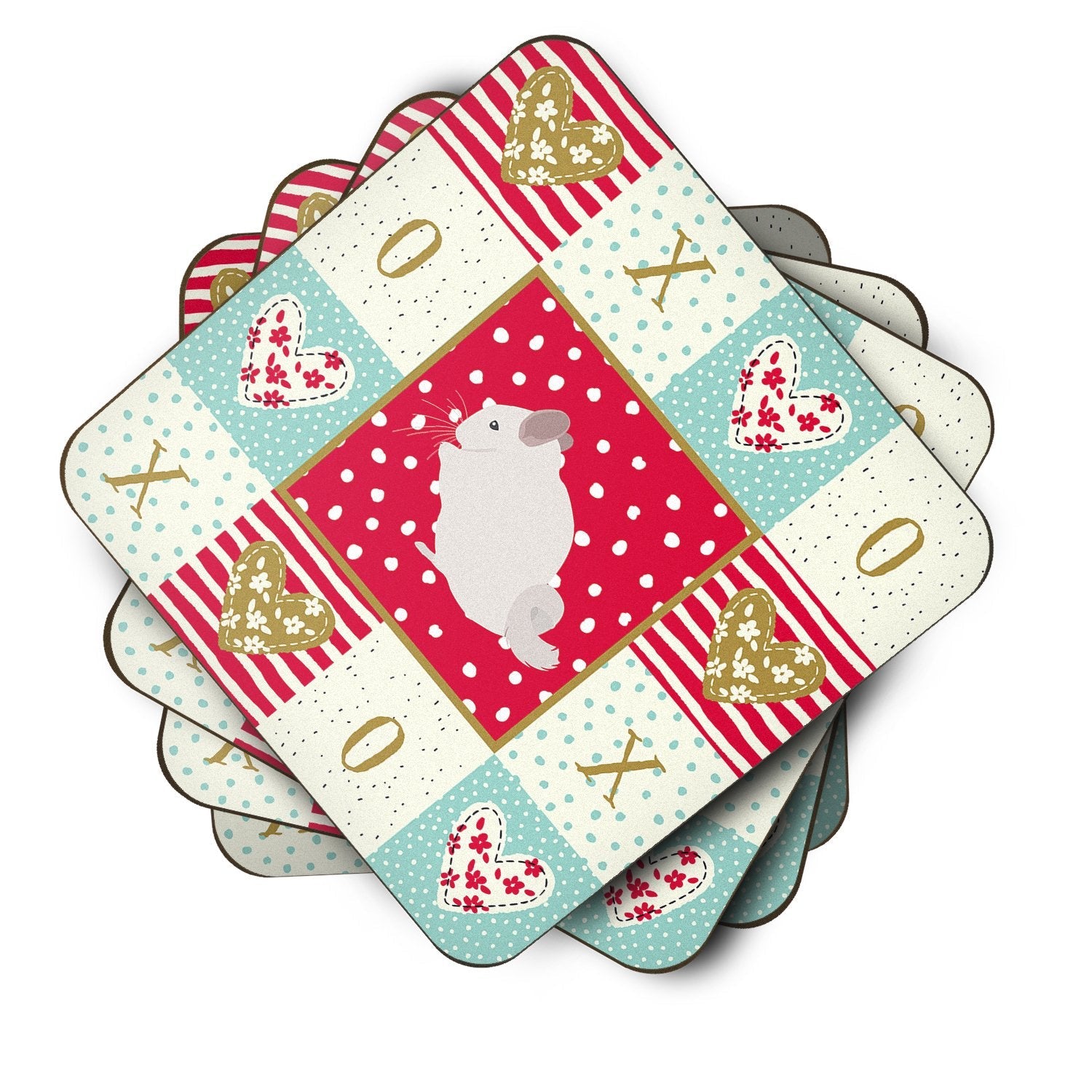 Pink and White Chinchilla Love Foam Coasters Set of 4 Cup Coasters for Indoor Outdoor, Tabletop Protection, Anti Slip, Mouse pad Material