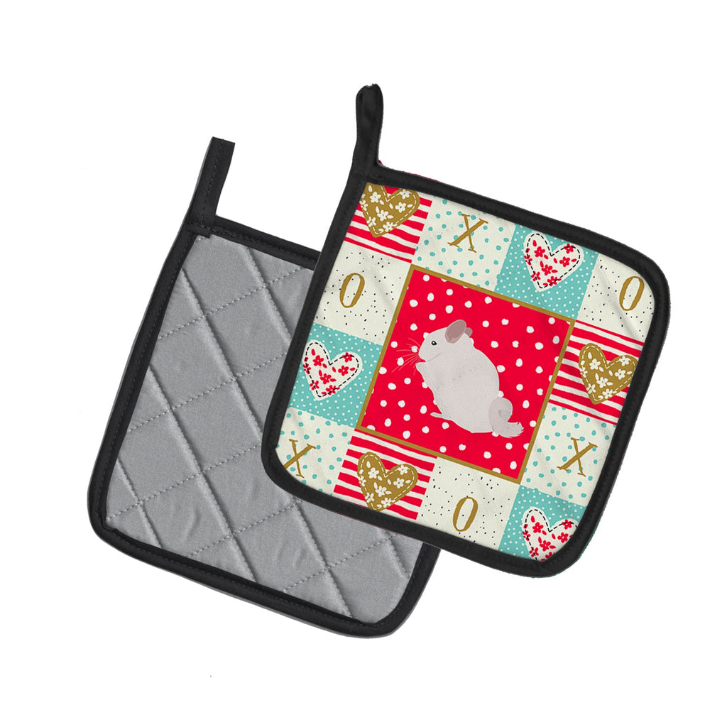 Pink and White Chinchilla Love Pot Holder Set of 2 Heat Resistant Quilted Hot Pads 7.5 x 7.5 Inch, Insulated Kitchen Trivets for Cooking & Baking