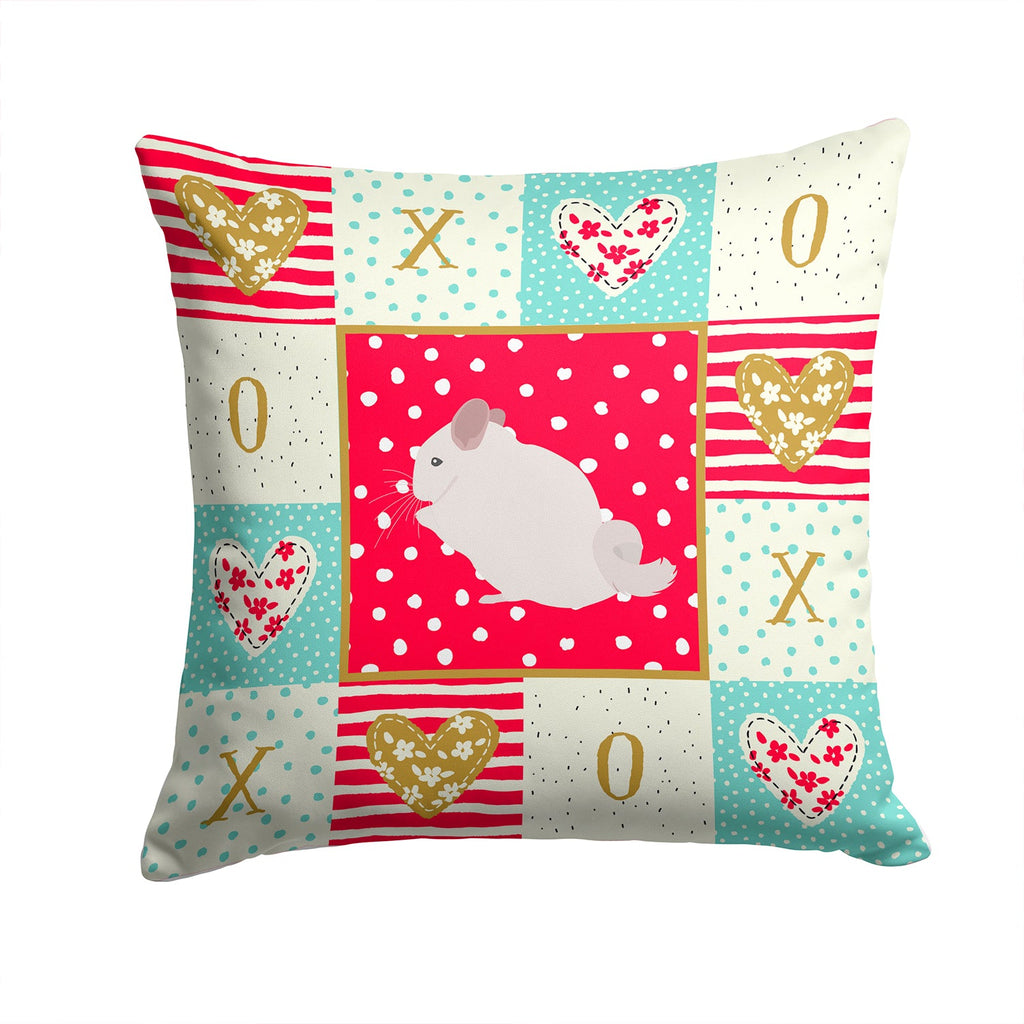 Pink and White Chinchilla Love Decorative Throw Pillow 14x14 Indoor Outdoor Accent Cushion, Fabric Cover with Insert for Sofa, Bed, Porch & Living Room
