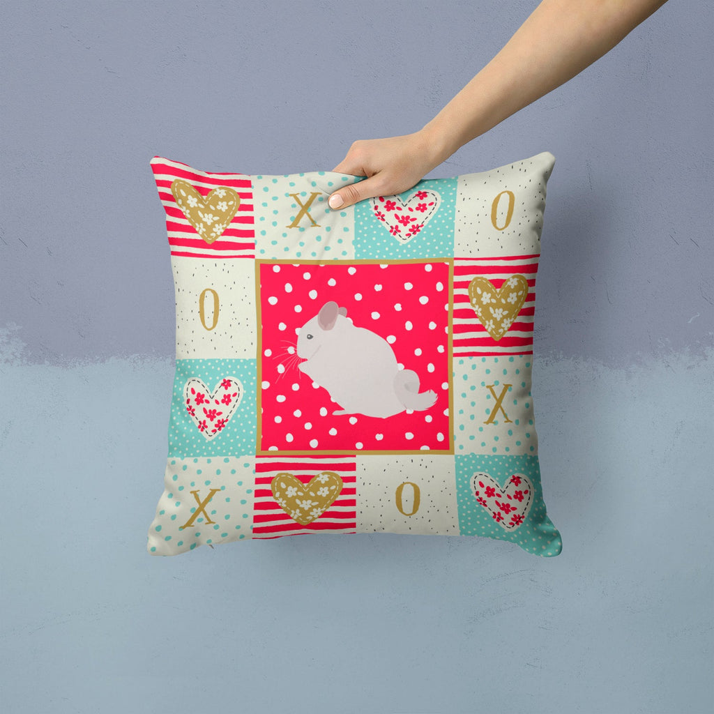 Pink and White Chinchilla Love Decorative Throw Pillow 14x14 Indoor Outdoor Accent Cushion, Fabric Cover with Insert for Sofa, Bed, Porch & Living Room
