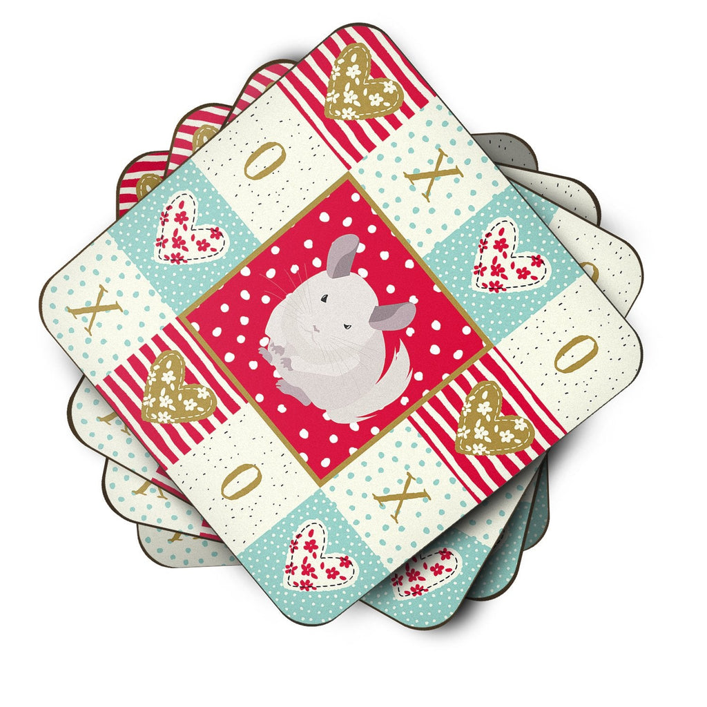 White Dominant Chinchilla Love Foam Coasters Set of 4 Cup Coasters for Indoor Outdoor, Tabletop Protection, Anti Slip, Mouse pad Material