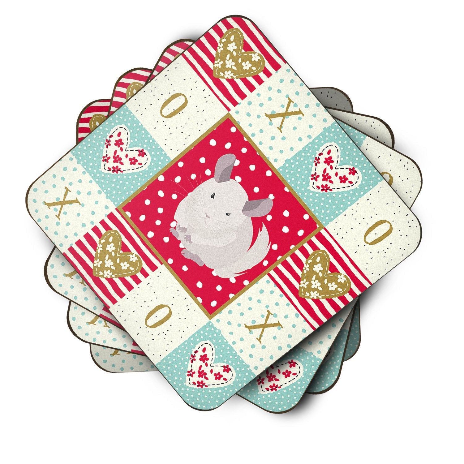 White Dominant Chinchilla Love Foam Coasters Set of 4 Cup Coasters for Indoor Outdoor, Tabletop Protection, Anti Slip, Mouse pad Material