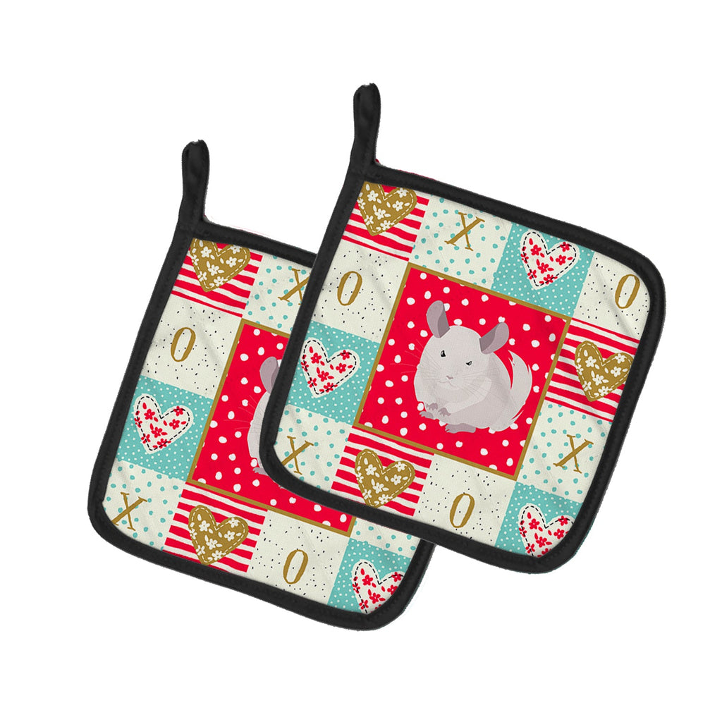 White Dominant Chinchilla Love Pot Holder Set of 2 Heat Resistant Quilted Hot Pads 7.5 x 7.5 Inch, Insulated Kitchen Trivets for Cooking & Baking