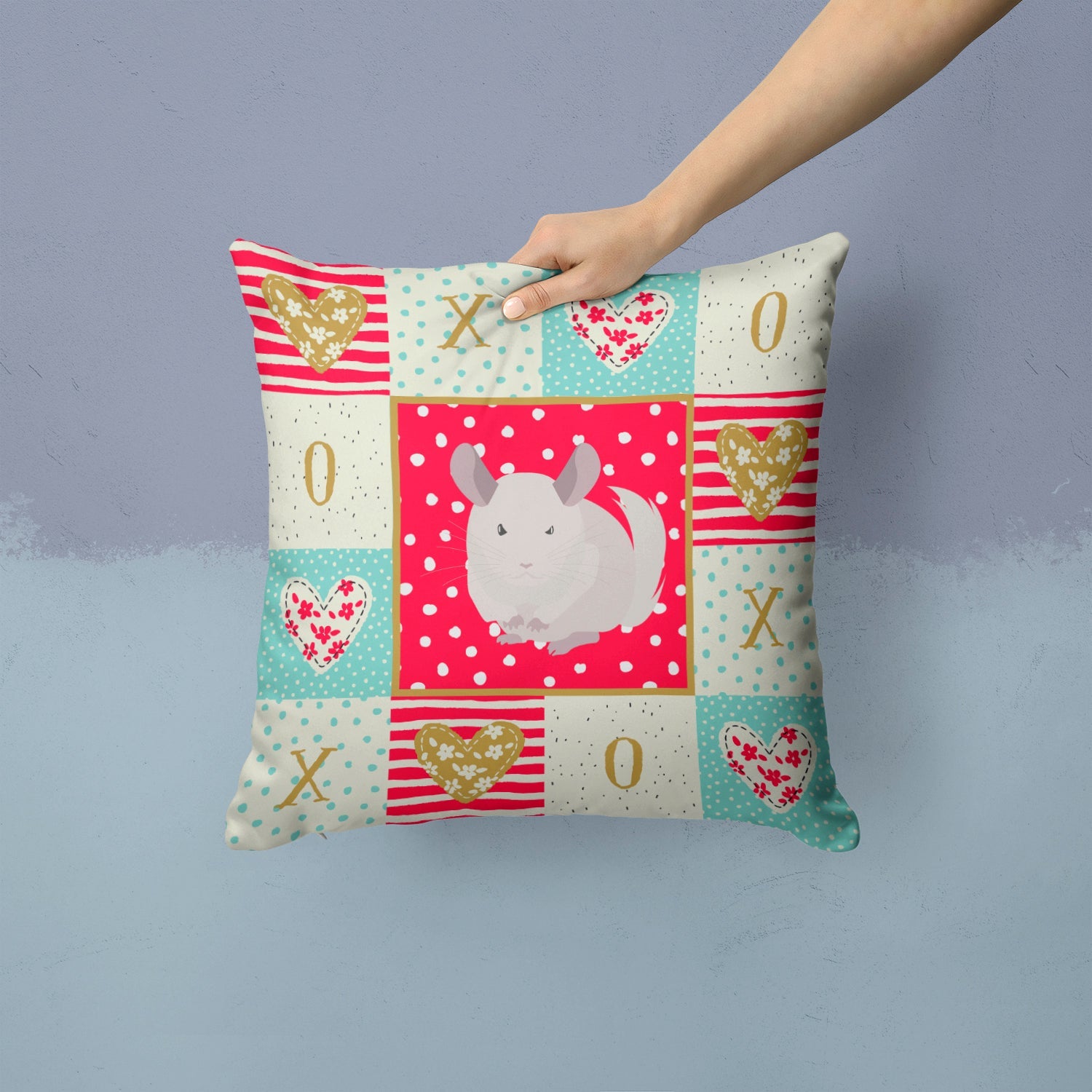 White Dominant Chinchilla Love Decorative Throw Pillow 14x14 Indoor Outdoor Accent Cushion, Fabric Cover with Insert for Sofa, Bed, Porch & Living Room