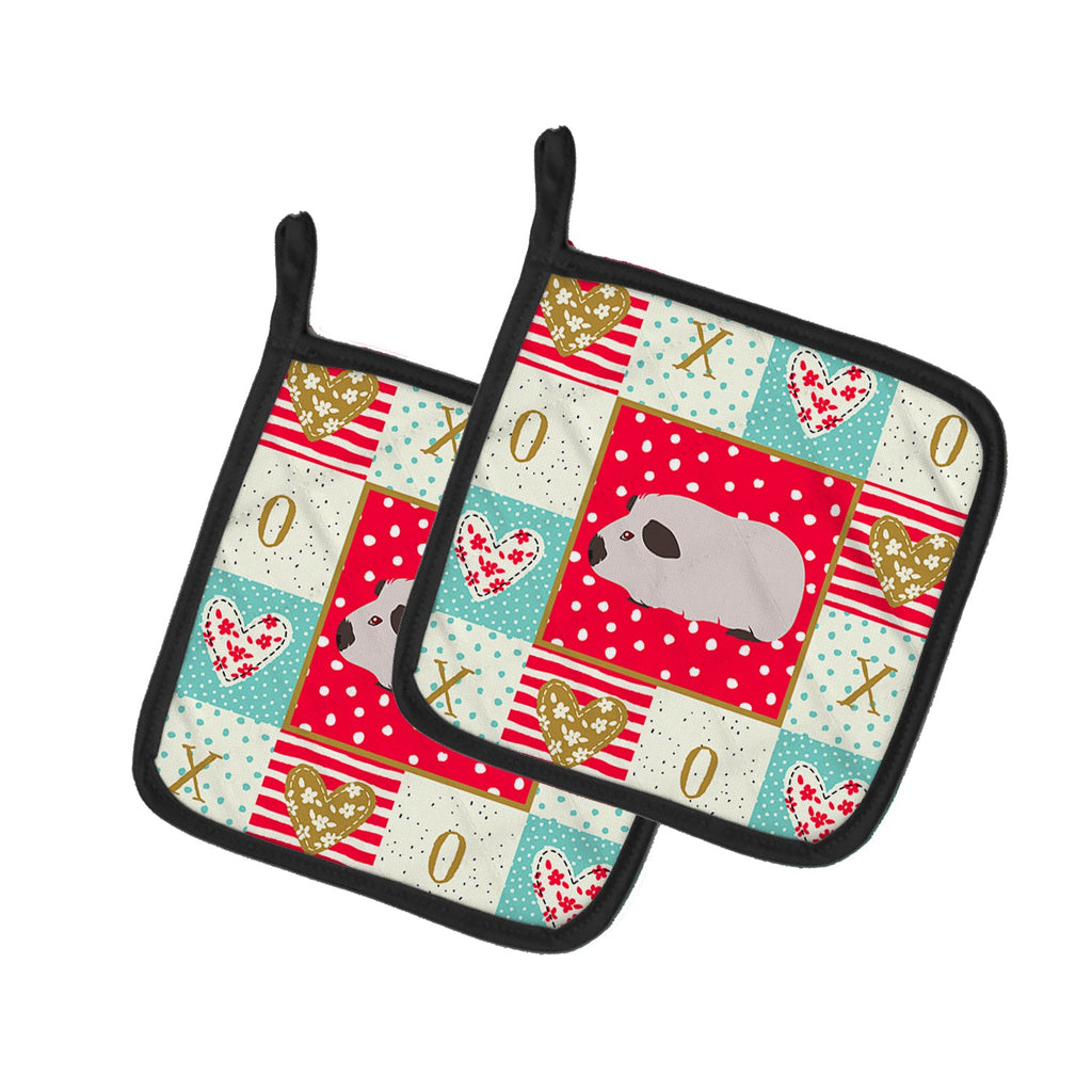 Himalayan Guinea Pig Love Pot Holder Set of 2 Heat Resistant Quilted Hot Pads 7.5 x 7.5 Inch, Insulated Kitchen Trivets for Cooking & Baking