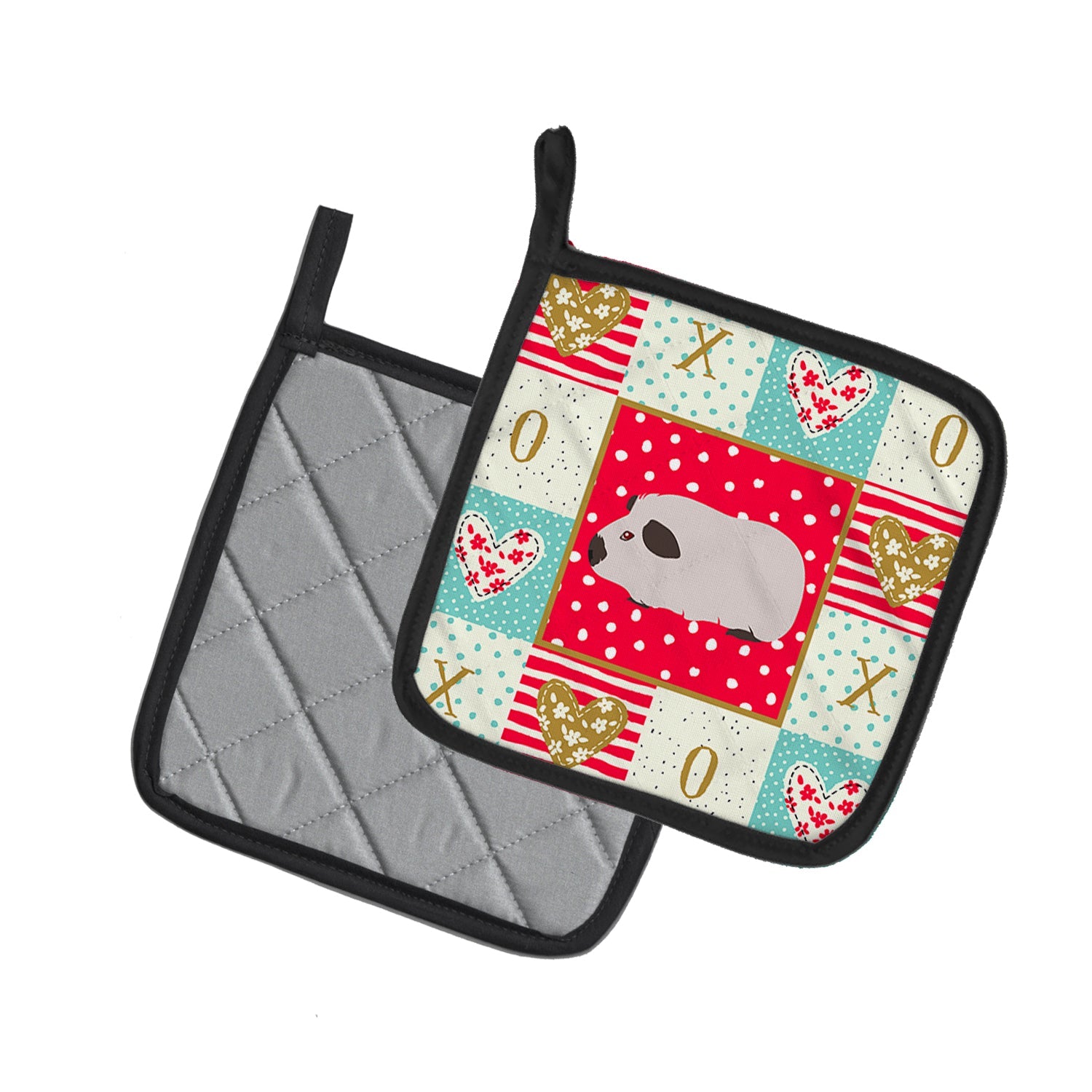 Himalayan Guinea Pig Love Pot Holder Set of 2 Heat Resistant Quilted Hot Pads 7.5 x 7.5 Inch, Insulated Kitchen Trivets for Cooking & Baking