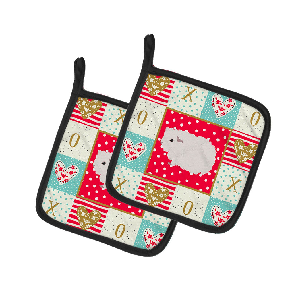 Merino Guinea Pig Love Pot Holder Set of 2 Heat Resistant Quilted Hot Pads 7.5 x 7.5 Inch, Insulated Kitchen Trivets for Cooking & Baking
