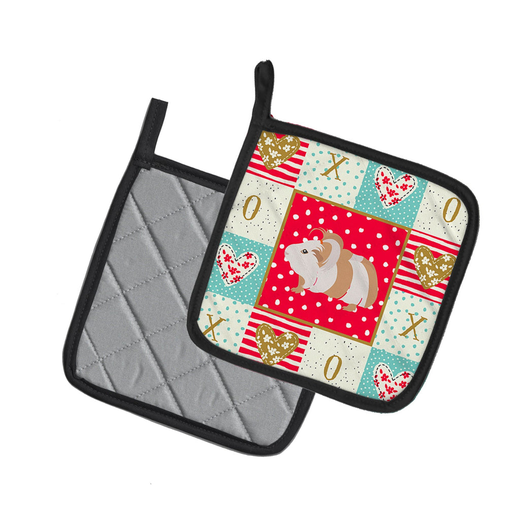 Silkie Guinea Pig Love Pot Holder Set of 2 Heat Resistant Quilted Hot Pads 7.5 x 7.5 Inch, Insulated Kitchen Trivets for Cooking & Baking